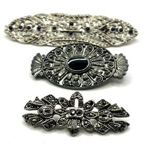 Brooch Victorian Revival Brooch 3 Black Silver tone